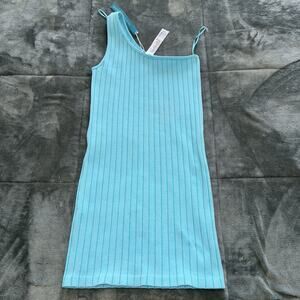 ZARA Dress One Shoulder Blue Teal Bodycon Stretch Size M / L Sleeveless NWT